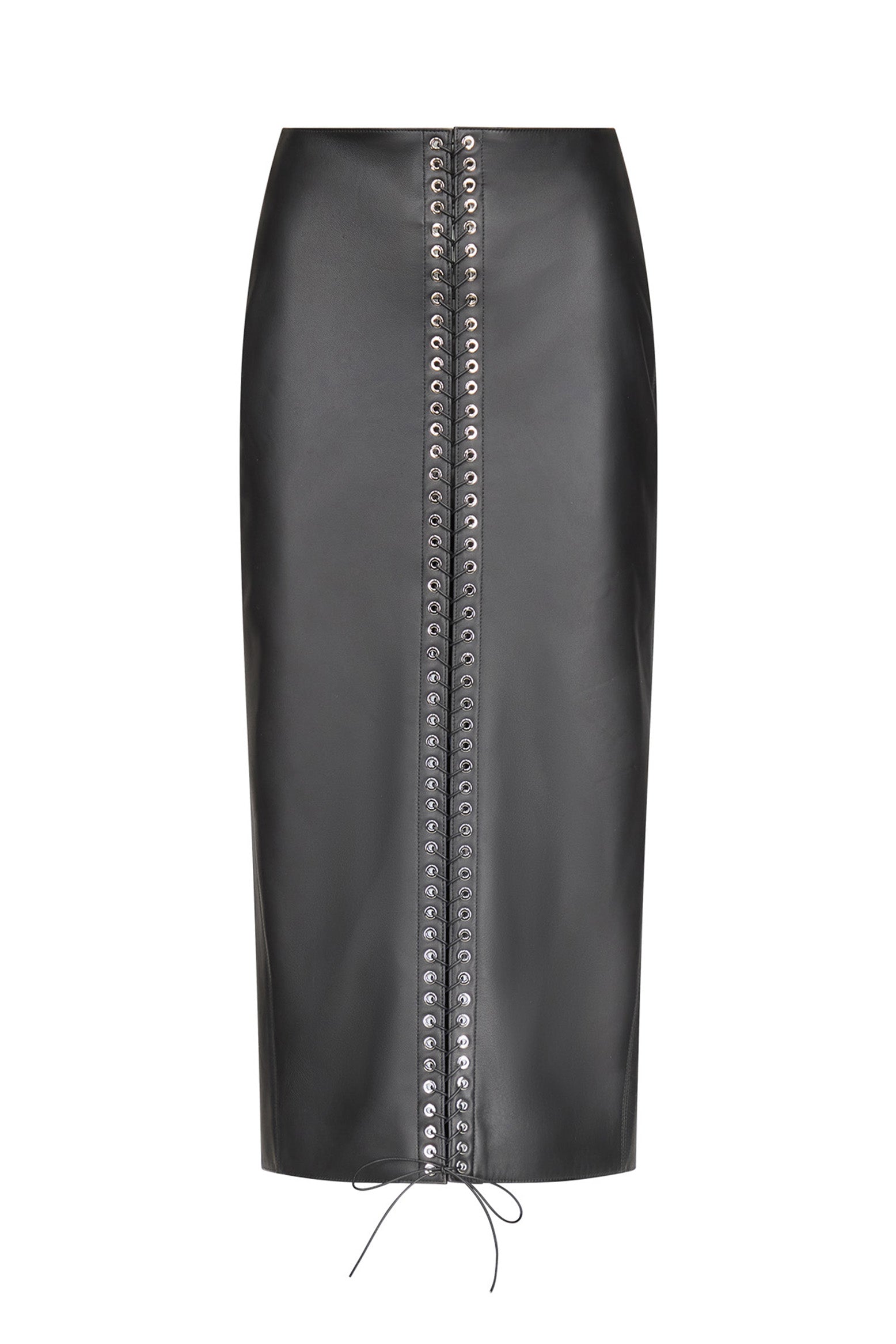 Lace-Up Pencil Skirt in Leather