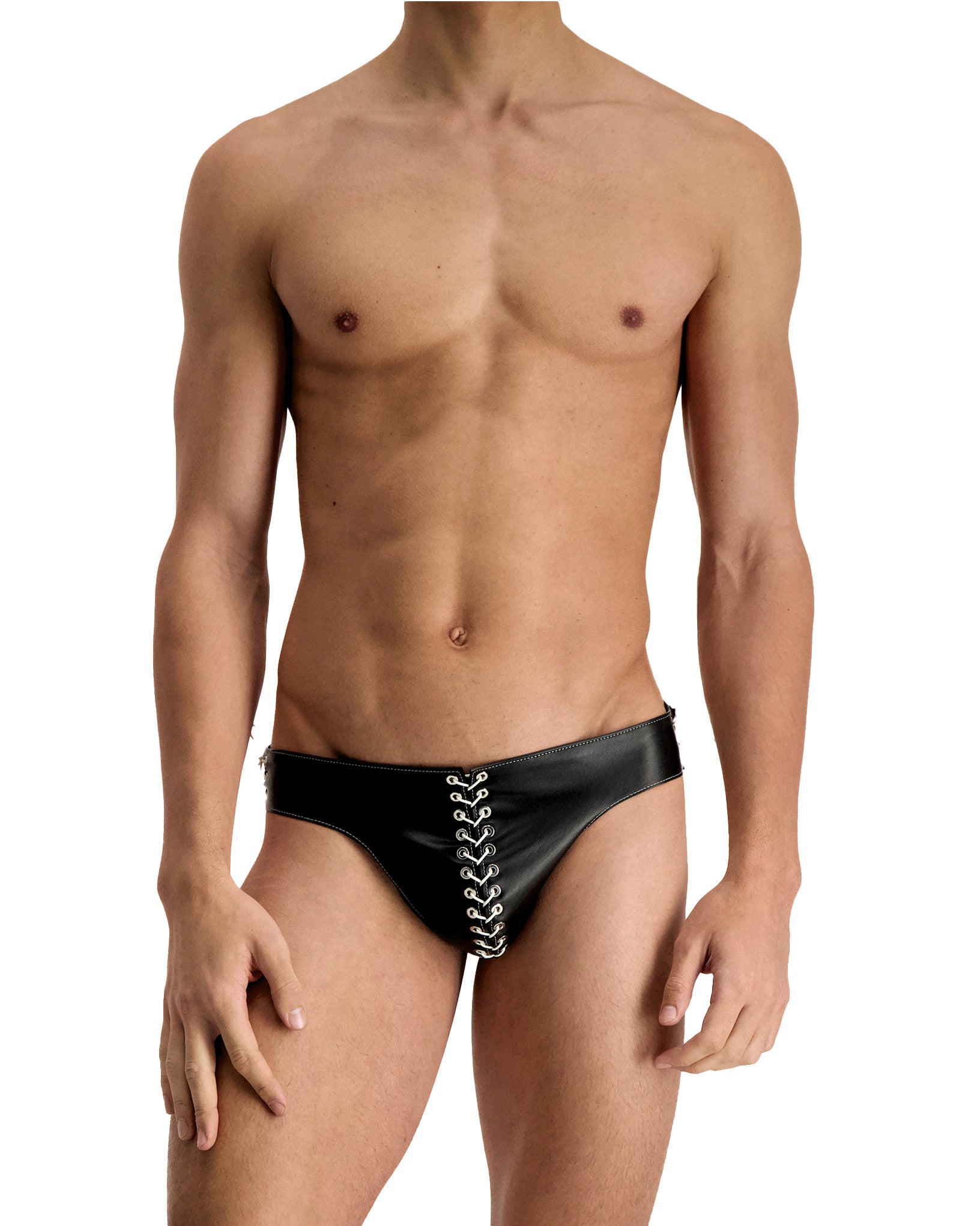 Black Leather Eyelet Briefs