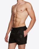 Diamond Eyelet Swim Shorts (Black )