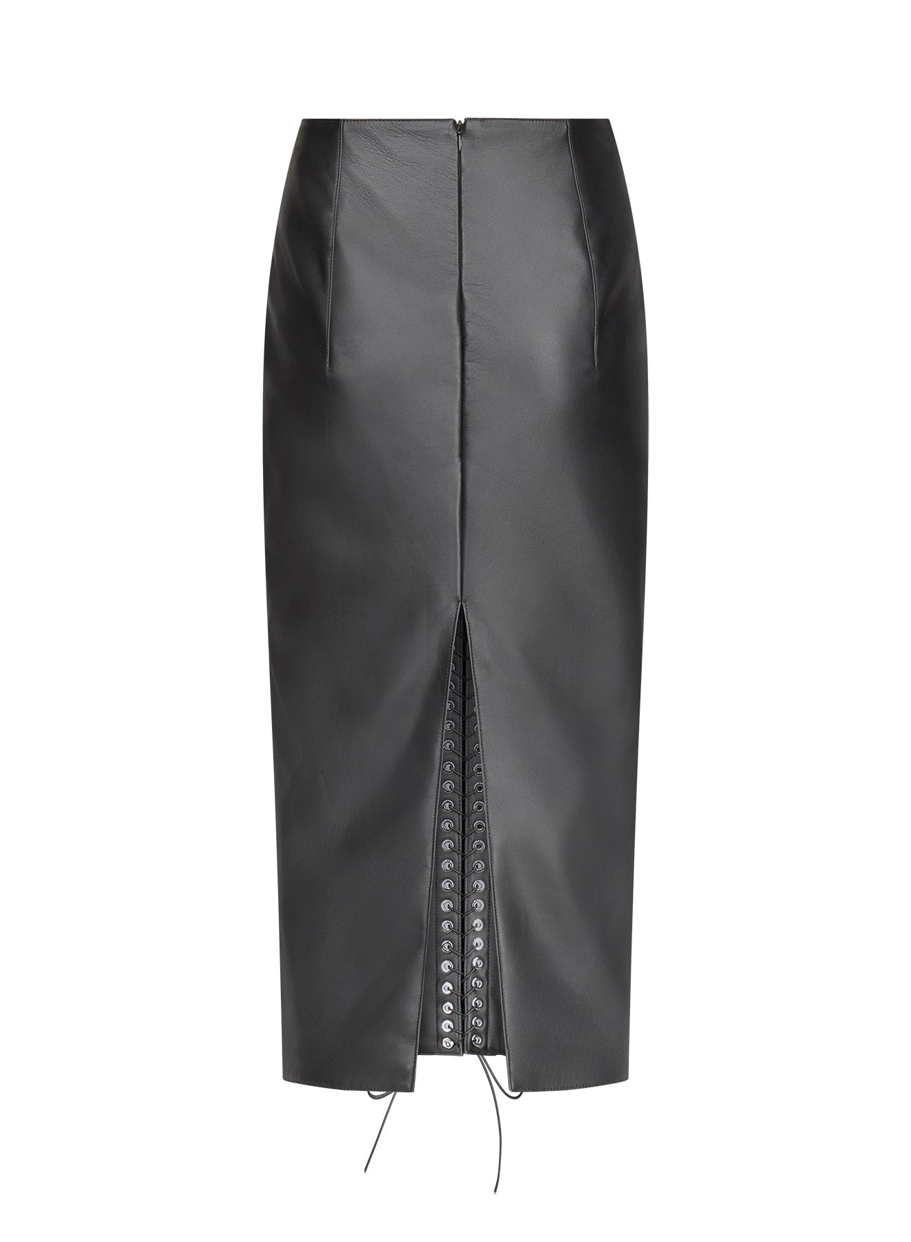 Lace-Up Pencil Skirt in Leather