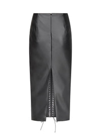 Lace-Up Pencil Skirt in Leather