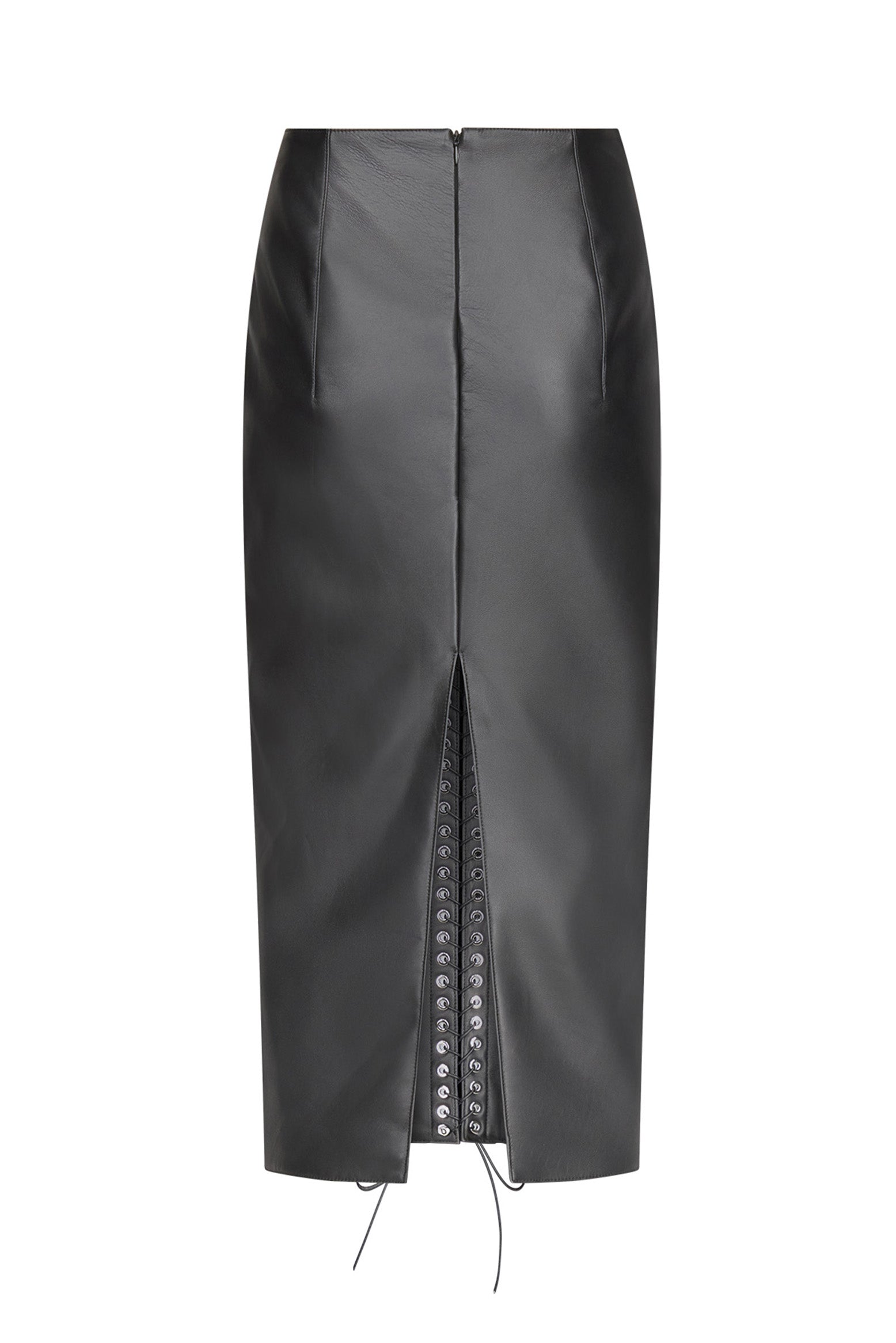 Lace-Up Pencil Skirt in Leather