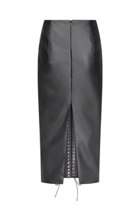 Lace-Up Pencil Skirt in Leather