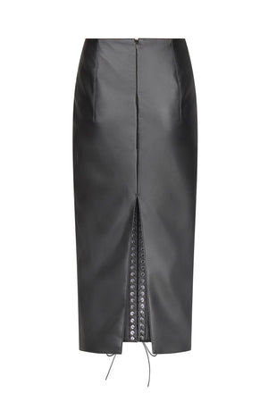 Lace-Up Pencil Skirt in Leather