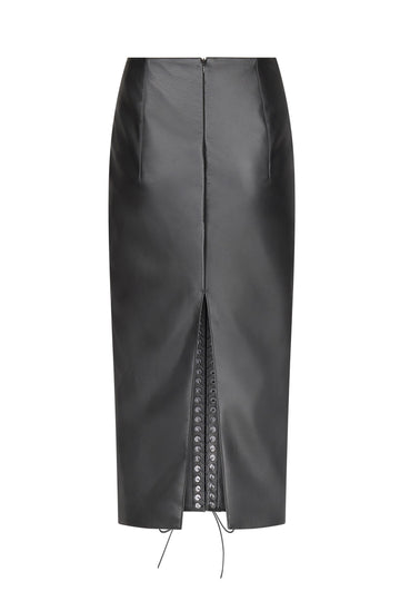 Lace-Up Pencil Skirt in Leather