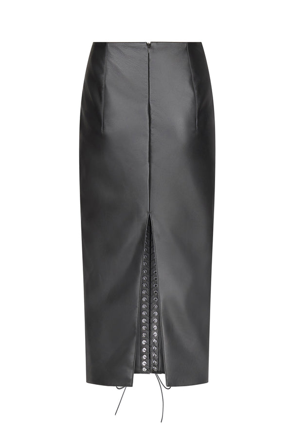 Lace-Up Pencil Skirt in Leather