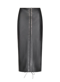 Lace-Up Pencil Skirt in Leather