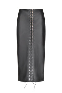 Lace-Up Pencil Skirt in Leather