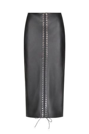 Lace-Up Pencil Skirt in Leather