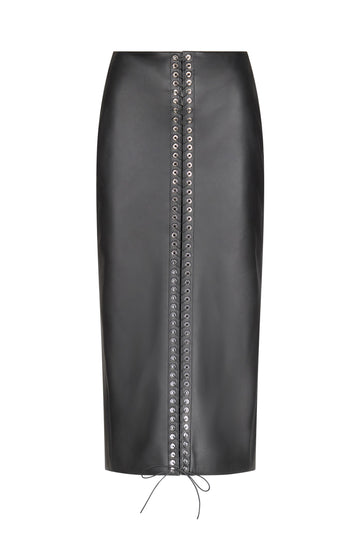 Lace-Up Pencil Skirt in Leather