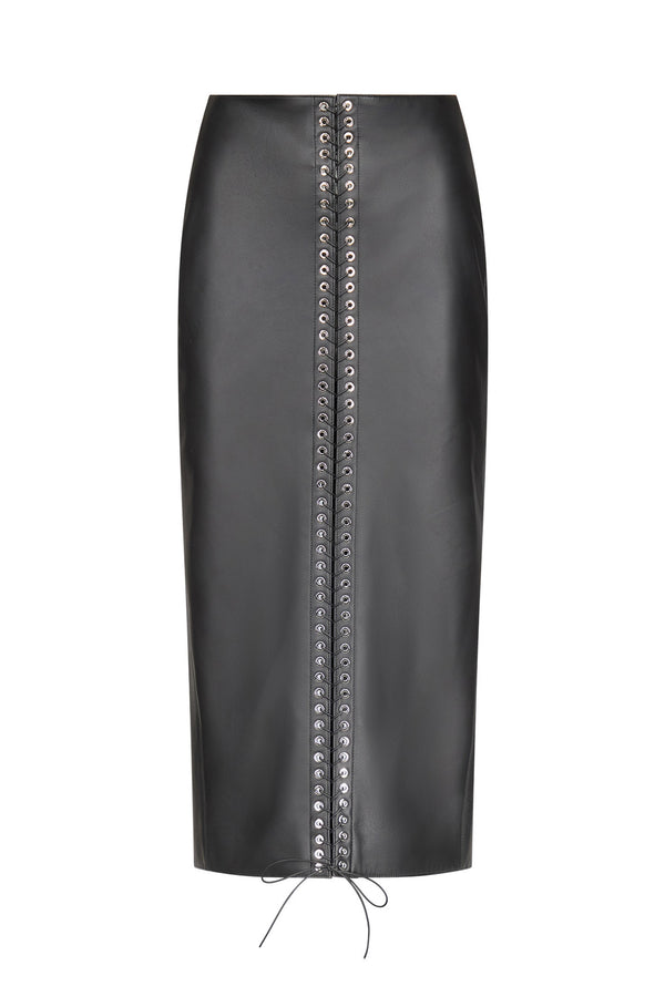 Lace-Up Pencil Skirt in Leather