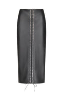 Lace-Up Pencil Skirt in Leather