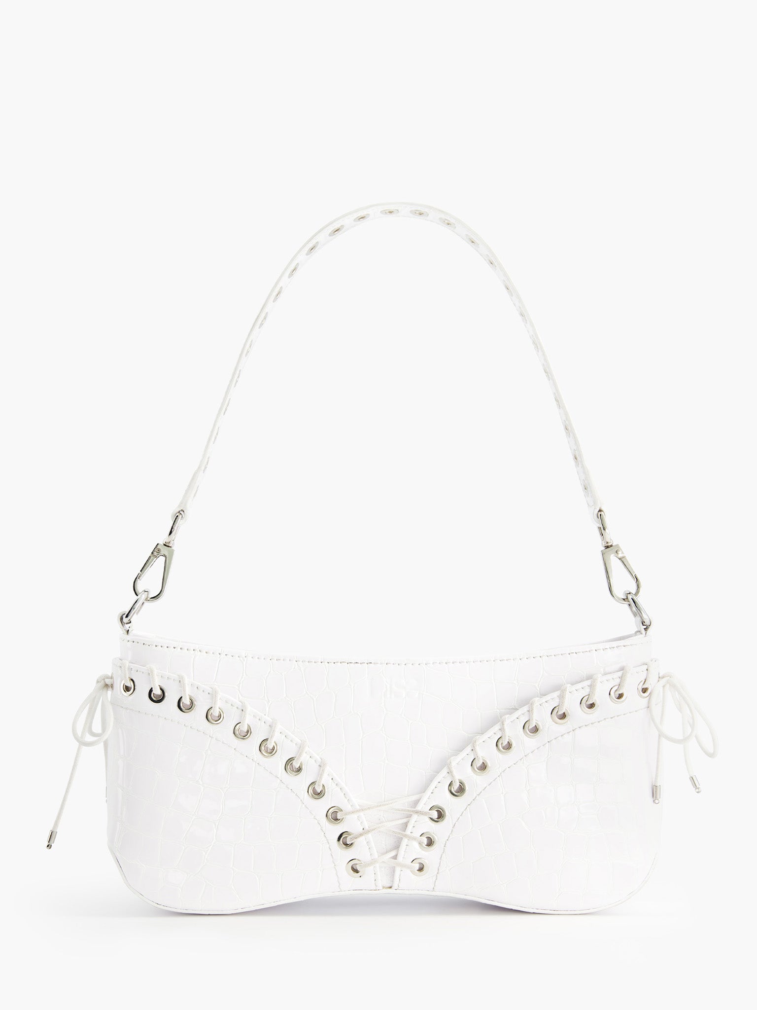 The Cleavage Bag in White Patent Embossed Leather