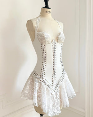 Lily Dress in Lace and Leather