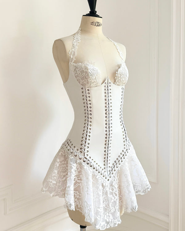 Lily Dress in Lace and Leather