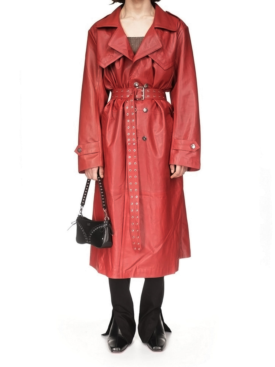 Red Amanda Leather Trench Coat