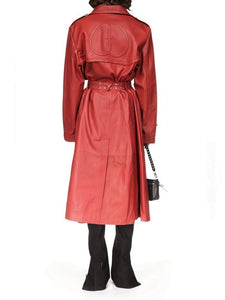 Red Amanda Leather Trench Coat