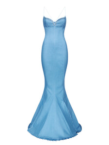 Mermaid Cleavage Dress in Denim ludovic de saint sernin Mermaid Cleavage Dress in Denim ludovic de saint sernin