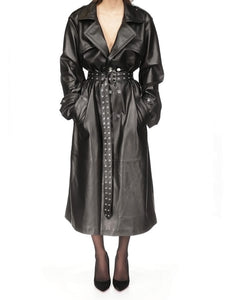 Black Amanda Leather Trench Coat