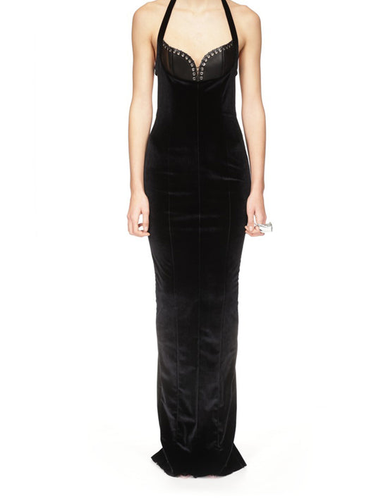 Black Grace Long Velvet Dress