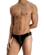 Black Leather Eyelet Briefs