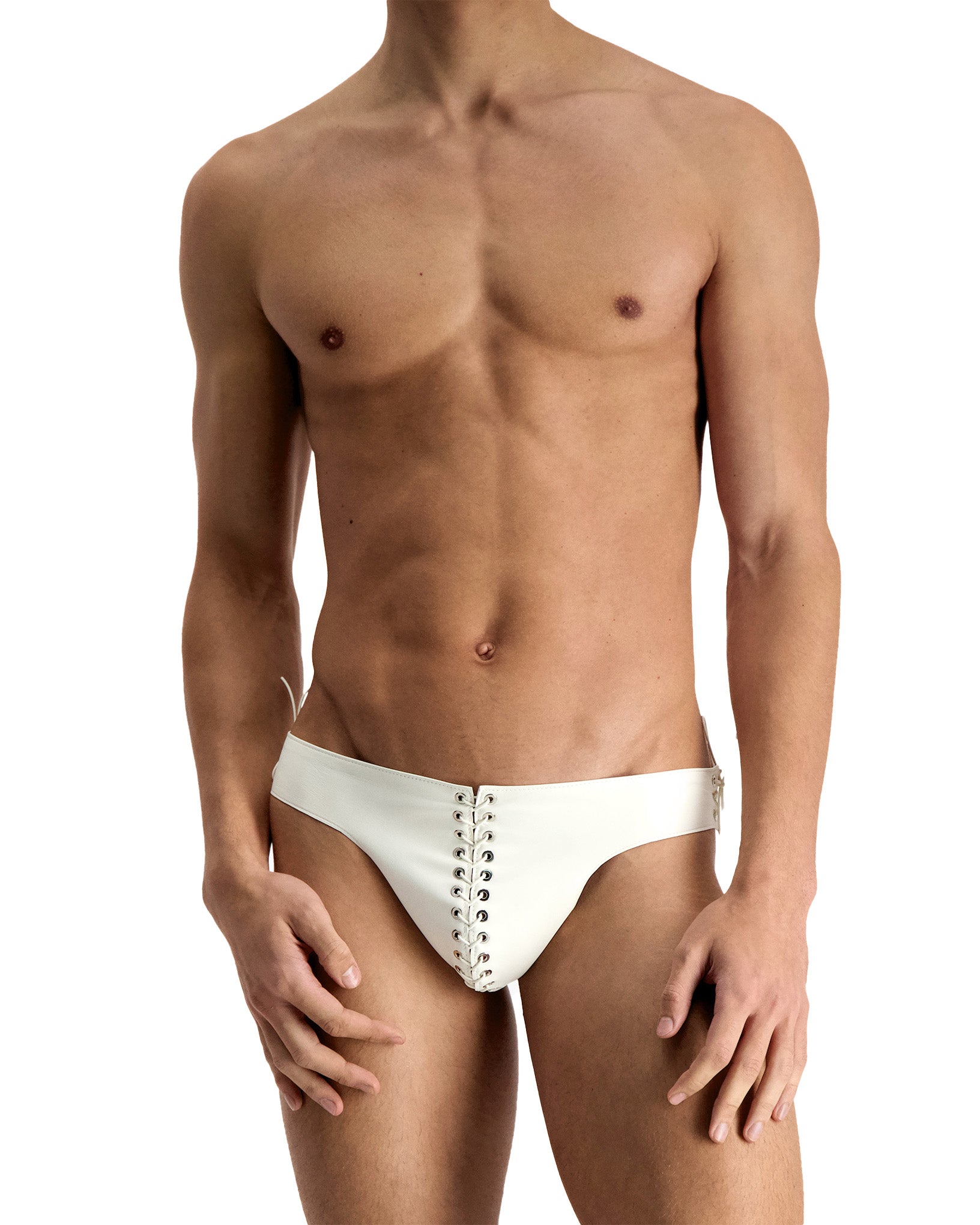 White Leather Eyelet Briefs