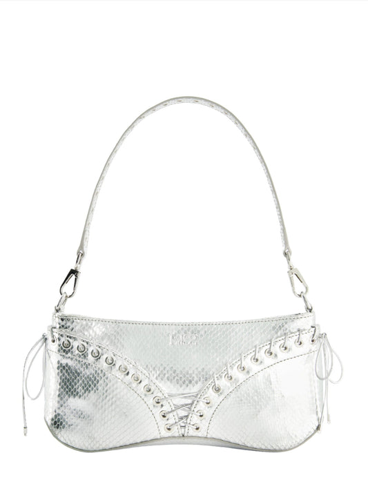 The Cleavage Bag Silver Embossed Leather