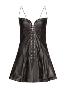 Cleavage Ruffle Dress in Leather