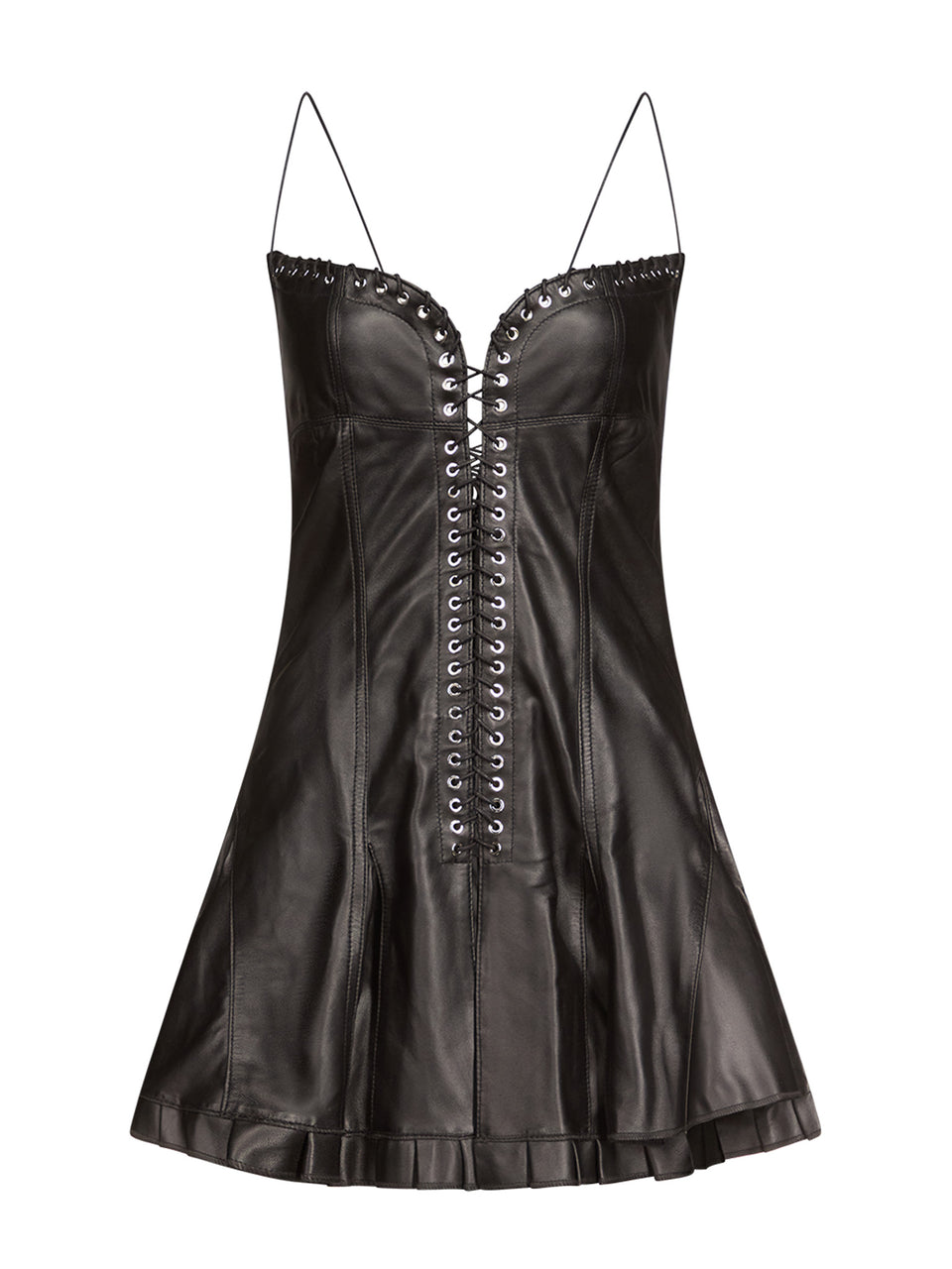 Cleavage Ruffle Dress in Leather