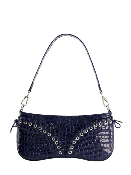 The Cleavage Bag in Navy Patent Embossed Leather