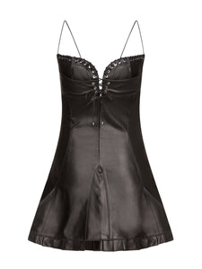 Cleavage Ruffle Dress in Leather