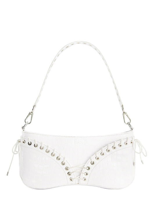 The Cleavage Bag in White Patent Embossed Leather