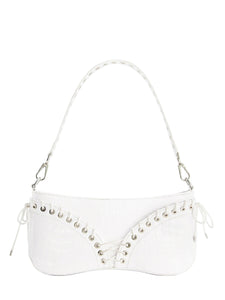 The Cleavage Bag in White Patent Embossed Leather