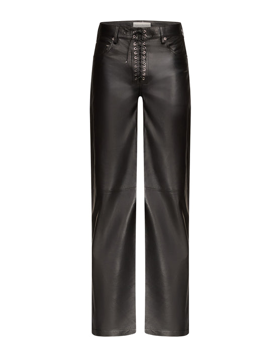 Wide Leg Lace-Up Pants in Leather