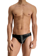 Black Leather Eyelet Briefs