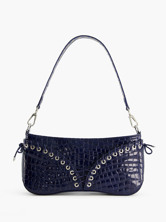 The Cleavage Bag in Navy Patent Embossed Leather