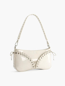 The Cleavage Bag in Patent Off White Leather
