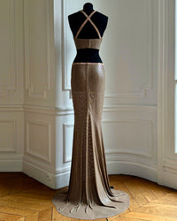 Halter Top and Matching Skirt in Metal and Crystal Mesh