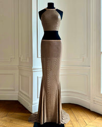 Halter Top and Matching Skirt in Metal and Crystal Mesh