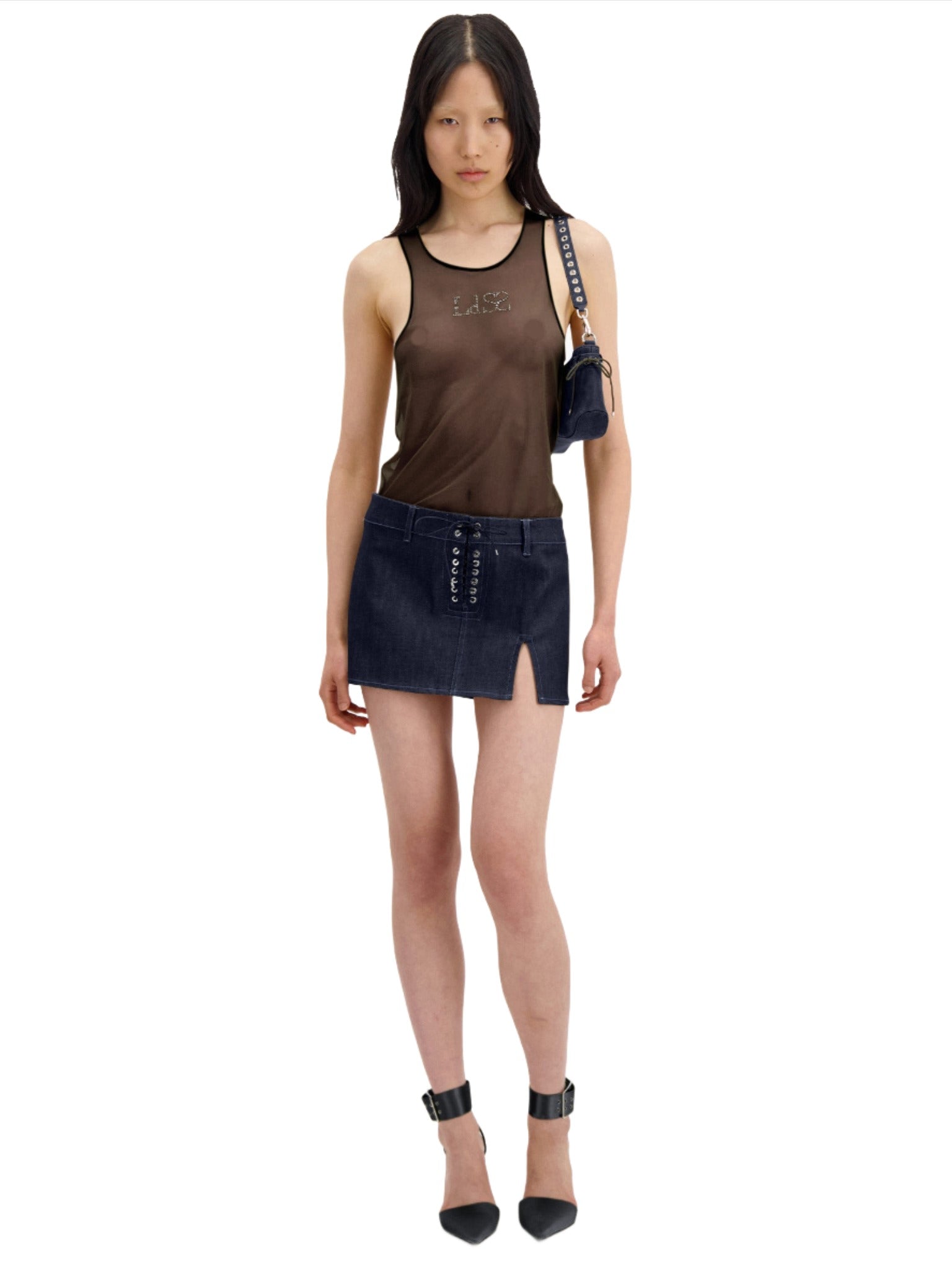 Indigo Lace Up Mini Skirt