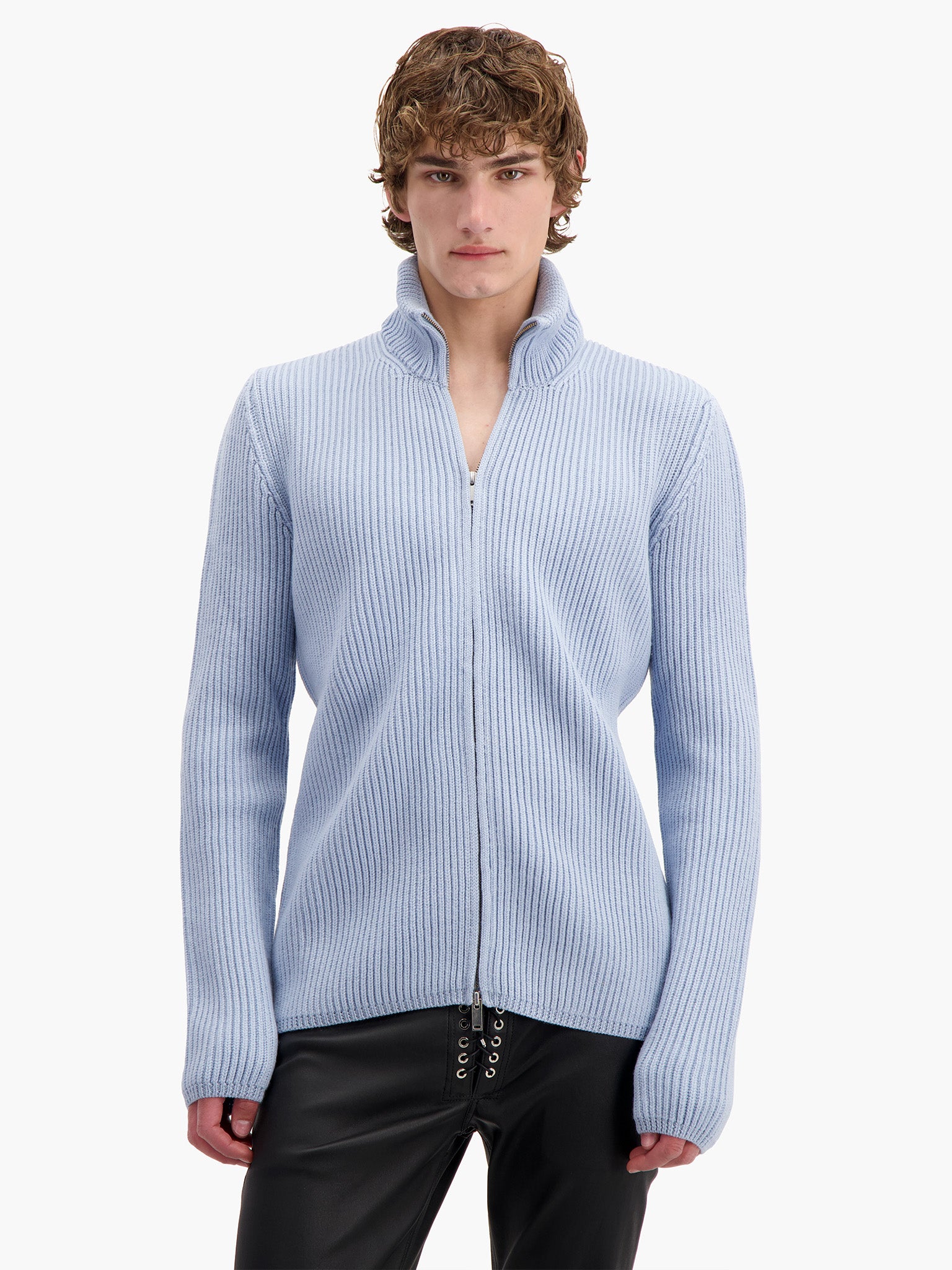 Light Blue Zipped Raglan Knit Jumper