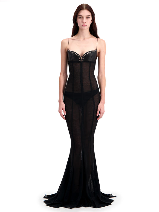 Black Mermaid Fishnet Bi Long Dress