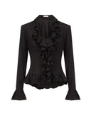 Ruffle Blouse in Linen (Black )