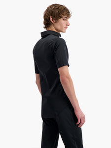 Black Taffeta Short Sleeve Slim Shirt