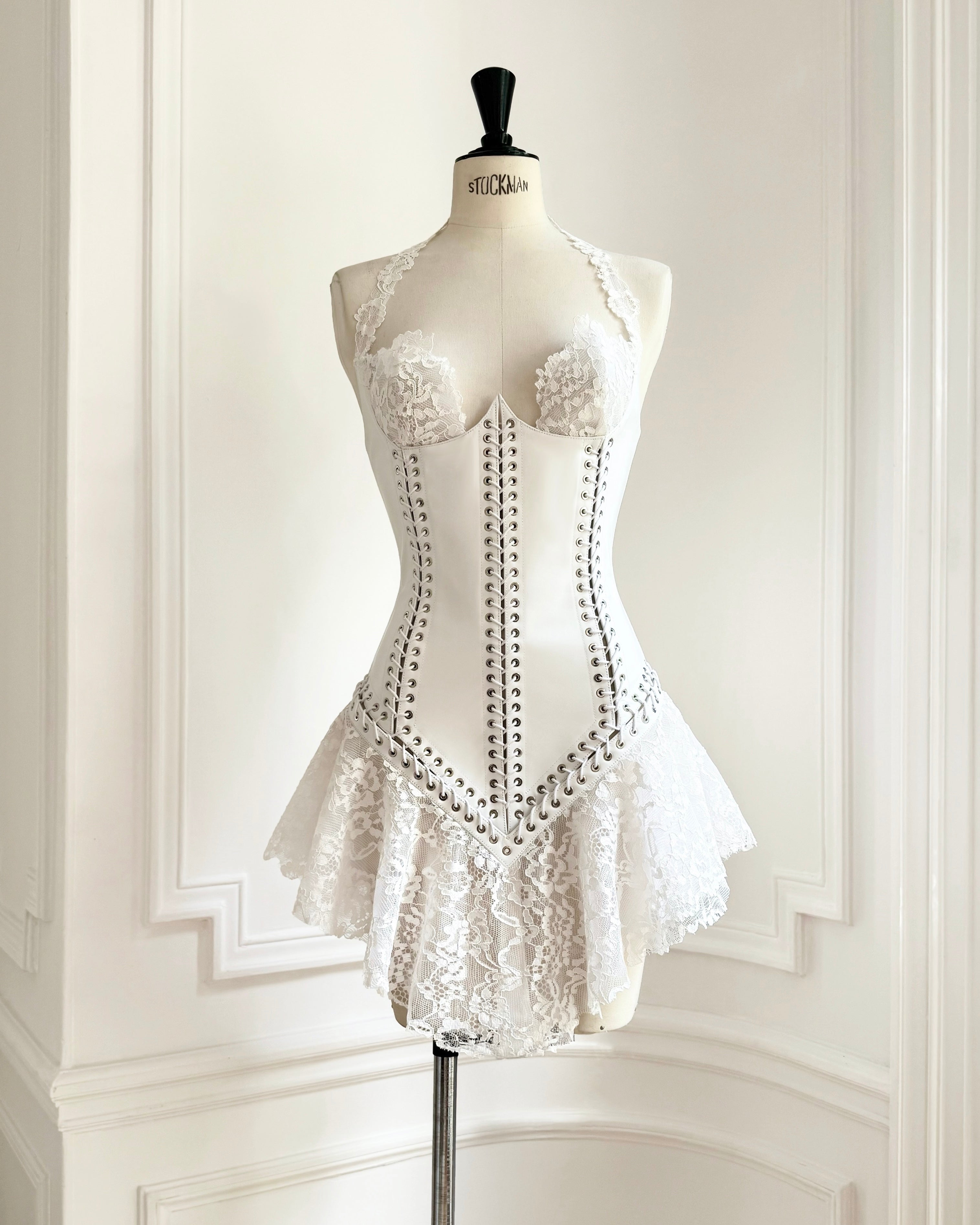 Lily Dress in Lace and Leather