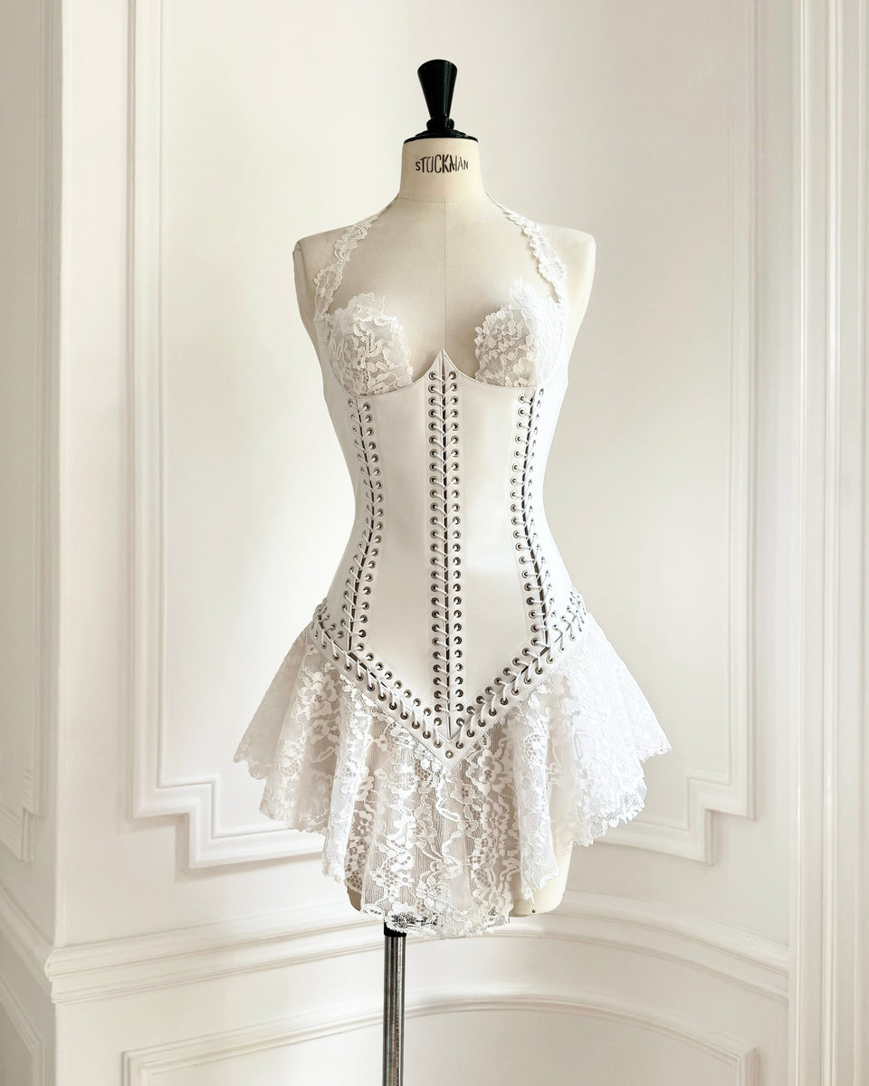 Lily Dress in Lace and Leather ludovic de saint sernin Lily Dress in Lace and Leather ludovic de saint sernin