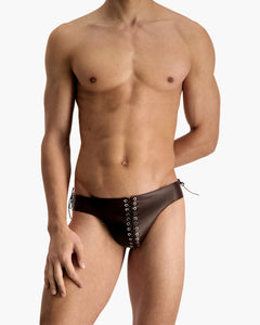 Brown Leather Eyelet Briefs