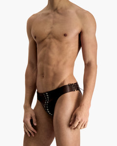 Brown Leather Eyelet Briefs