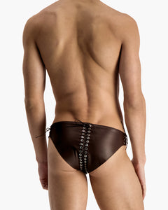 Brown Leather Eyelet Briefs