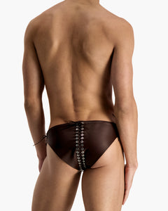 Brown Leather Eyelet Briefs